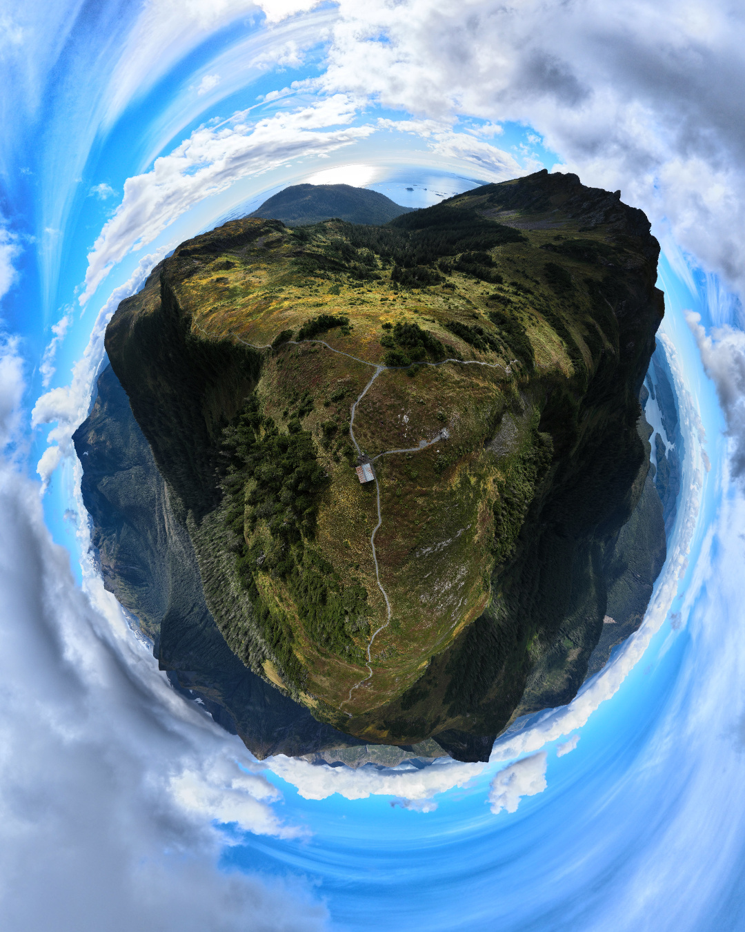 harbor mountain tiny planet